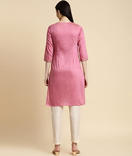 Image of rangita Pink Polyester Knee Length Solid Straight Kurti for Women | Kurta for Women