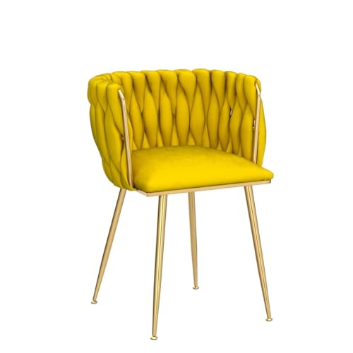 NIOIIKIT Modern Velvet Dining Chairs Hand Weaving Accent Chairs Living Room Chairs Upholstered Side Chair with Golden Metal Legs for Dining Room Kitchen Vanity Living Room (Mustard)