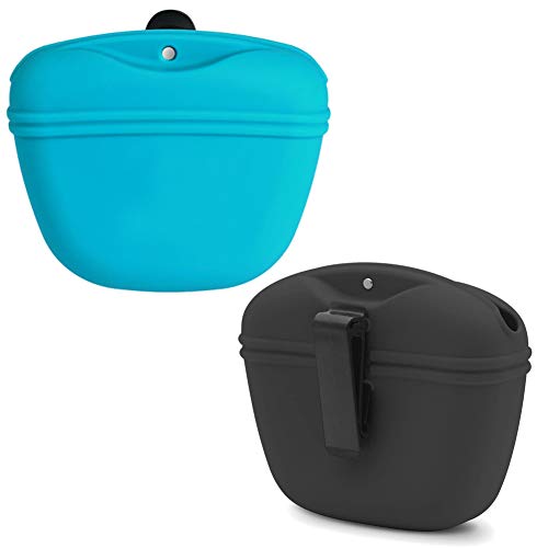 NALCY Leckerlibeutel für Hunde, 2 Stück Hunde Futterbeutel für Hundetraining, Hundeleckerlibeutel aus Silikon, Futterbeutel Hunde Tragbare Leckerli-Tasche mit magnetischem Verschluss und Taillen-Clip Cover