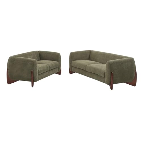 Image of Boucle Upholstered 5-Seater Sofa and Loveseat Olive Green