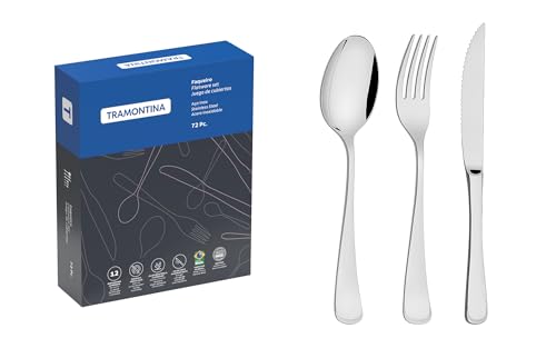 Faqueiro Tramontina Mônaco em Aço Inox com Facas para Churrasco Forjada 6mm Acabamento Alto Brilho 72 Peças