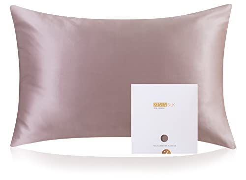 ZIMASILK 100% Mulberry Silk Pillowcase for Hair and Skin Health,Soft and Smooth,Both Sides Premium Grade 6A Silk,600 Thread Count,with Hidden Zipper,1pc(Standard 20''x26'',Gray Brown)
