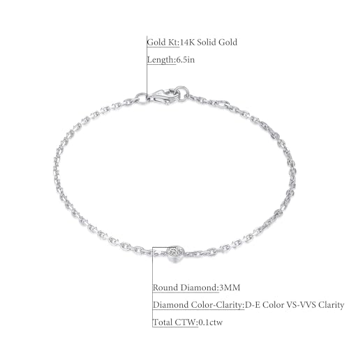 14k Solid Gold 5 Diamond Solitaire Station Bracelet for women(White),0.32ct,DEF VS~VVS, Bezel,No fading, No allergies,Lab grown Diamond,Lobster buckle3