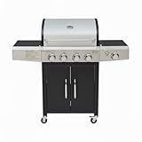 Barbecue a Gas Professionale XXL Da 16 kW con 5 Bruciatori in Acciaio Inox 304 Con Fuoco Laterale Termometro Coperchio Doppio Griglia Di Cottura 67 x 42 Cm Scaldavivande Ruote 137 × 50 × 120 Cm Nero