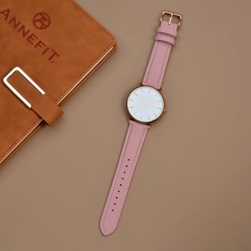 Image of ANNEFIT Watch Band 16mm, Quick Release Textured Padded Leather Straps with Rose Gold Buckle for Men and Women (Pink)