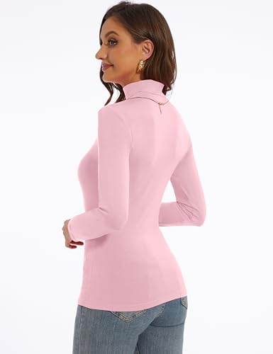 Image of Women's Turtleneck Long Sleeve Shirts Slim Fitted Lightweight Base Layer Casual Tops