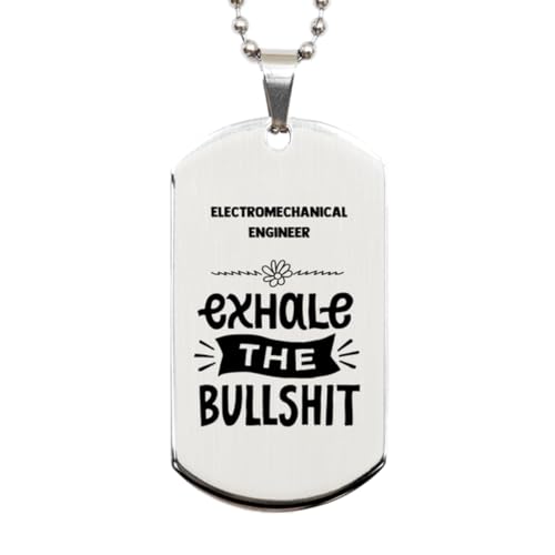 Dog Tag Necklace, Electromechanical Engineer Gift, Exhale the bullshit, Silver Stainless Steel, Engraved