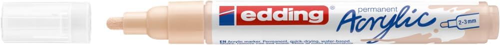 edding 5100 acrylic marker medium - beige - 1 waterproof acrylic paint marker - round nib 2-3mm - acrylic paint pen for drawing on canvas, art paper and wood - acrylic markers for pebbles