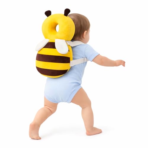 Image of Shark Doo Doo Baby Head Protector Cushion for 6-24 Months | Soft Plush Safety Backpack for Toddlers | Adjustable Straps, Anti-Fall Pillow for Infants (Yellow Bee)
