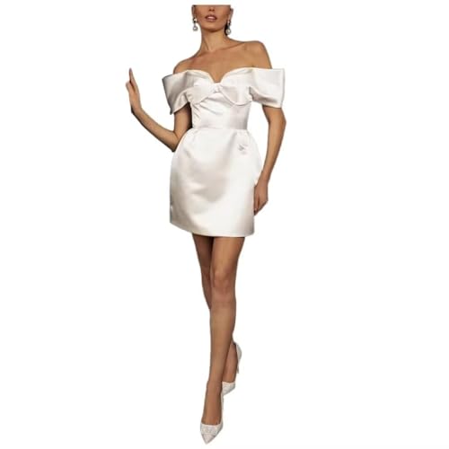 Image of Women's Satin Mini Homecoming Dresses 2026 for Teens with Bow White Simple Short Wedding Dress Tie Back Prom Gown Size 10