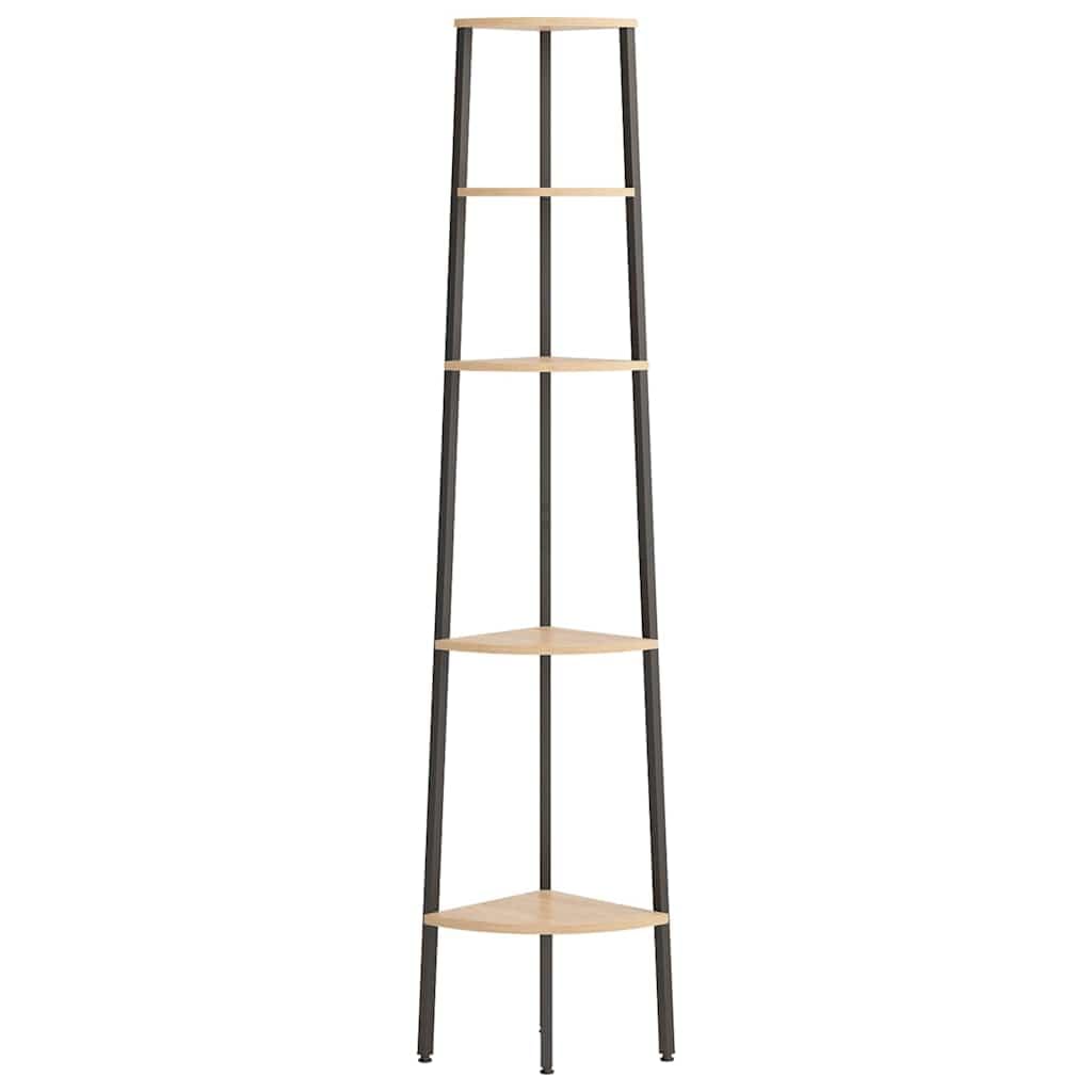 Eckregal mit 5 Böden Holzwerkstoff und Stahl 45,5x31,5x180 cm Hellbraun schwarz, platzsparend als Bücherregal, Raumteiler, Aufbewahrung für Wohnzimmer, Büro, Kinderzimmer