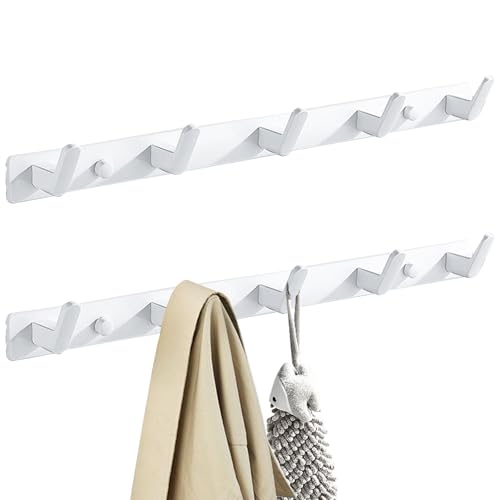 2 Pack Wall Mounted Coat Rack Heavy 5 Hook Metal Coat Hook Aluminum Coat Rack Wall Mount Space Saving for Entryway Kitchen Bathroom Closet Modern Simple Style Coat Rack Hat Towel Hook Hangers (White)