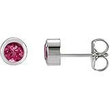 Pendientes de tuerca de oro blanco de 14 quilates, turmalina rosa de 4 mm, pulida, para mujer