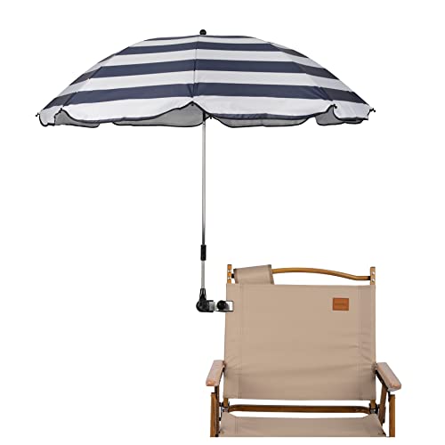 Grandmei Chair Umbrella With Clamp,46 Inches Upf 50+ Clip On Parasol For Patio,Beach Chairs,Strollers,Wheelchairs,Golf Carts (D-Blue Stripe) #TOP4