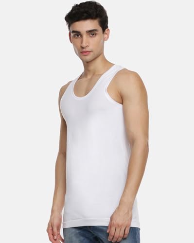 Image of RAMRAJ COTTON Men's Comfort Combed Cotton Sleeveless White Vest /Banian | Scoop Neck Super Breathable Undershirt