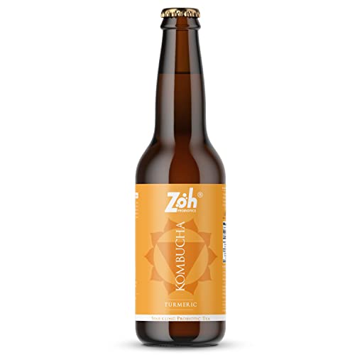 Image of Zoh Probiotics Turmeric Kombucha|Tea With Detoxifying Acids,And Digestive Enzymes. Raw,Unfiltered,And Unpasteurized With Mother. Made With Organic Turmeric,Amla&Tulsi(330 Ml,Pack Of 9),6.4 Kg