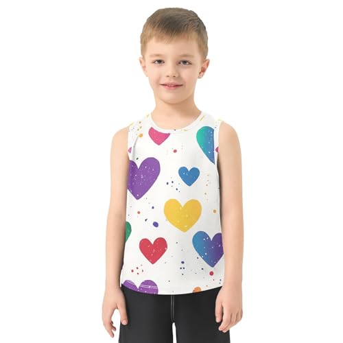 Bolaz Boys Athletic Quick Dry Tank Top Sleeveless Workout T Shirts Age 11-15,Colorful Hearts Pattern2