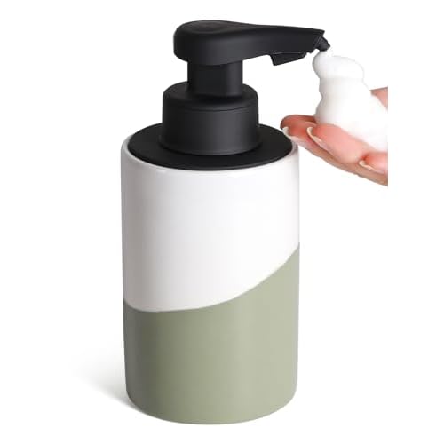 BosilunLife Automatic Soap Dispenser Ceramic Hand Free Soap Dispenser with Waterproof Pump Rechargeable Smart Electric Lotion Soap Dispenser Touchless (White-Green, Foam Pump) White-green Fo