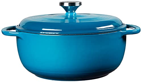 Image of Lodge 4.5 Quart Enameled Cast Iron Dutch Oven with Lid - Dual Handles - Oven Safe up to 500 F or on Stovetop - Use to Marinate, Cook, Bake, Refrigerate and Serve - Cornflower Blue