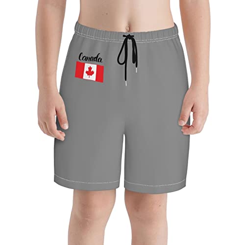 AHMOVOMAH Canada Flag Teen Boy Girl Beach Shorts Trunks Swim Board Shorts Surf Swimsuit Pants Medium White