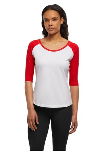 Build Your Brand Ladies 3/4 Contrast Raglan Tee L,White