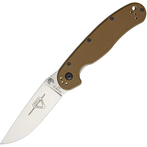 Ontario Knife Company Rat II, Satin D2 Tool Steel Drop-Point Blade Folding Pocket Knife, Coyote Brown G-10 Handle Liner Lock Knife, Everyday Carry Knife – ON8828CB Cover