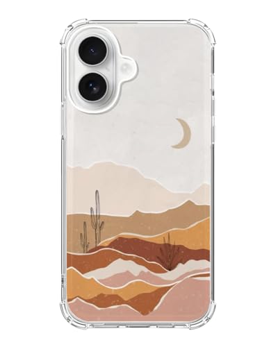 Sundwugzh Boho Minimalist Moon Cactus Desert Phone Case Compatible with iPhone 17, Pastel Beige Brown Aesthetic Landscape Art Phone Cover for iPhone 17