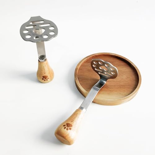 Image of Mini Avocado Masher, Mini Potato Mashers with Wood Non Slip Handle Stainless Steel Bean and Potato Masher Small Food Masher Lightweight Kitchen Tool (Cat' Paw A)