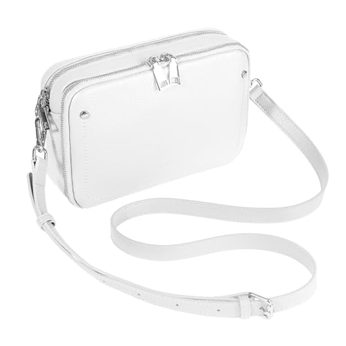befen White Crossbody Bag for Women Genuine Leather Cross Body Phone Bag Small RFID Blocking Handbags for Women with Multiple Pockets