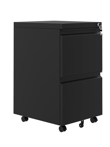 GarveeHome File Cabinet 2-Drawer on Wheels w/Lock | Under Desk Metal Rolling | Legal/A4/Letter...