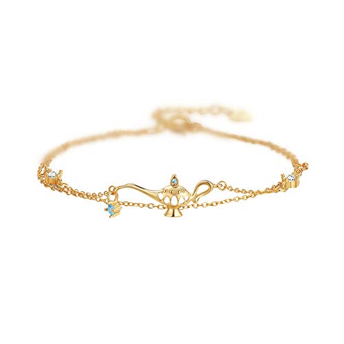 N+A Cute Layered Aladdin Genie Lamp Bracelet for Women Girls Sterling Silver Crystal Charms Hand Chain Trendy Christmas Party Holiday Jewelry BFF Gift for Mom Daughter