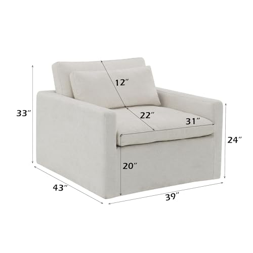 Sillón contemporáneo tapizado en tela color marfil miniatura 3
