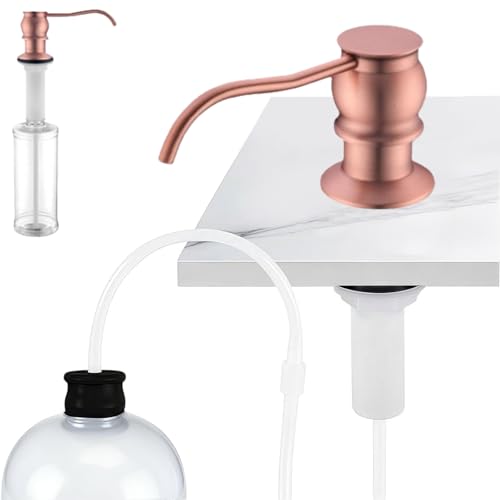 Image of Brass Kitchen Soap Dispenser, Red Copper in Sink Liquid Dish Soap Dispenser, Under Sink Hand Metal Dispenser Pump, 47.2 inch Silicone Long Tube for 0.79 inch- 1.38 inch Bottle Mouths