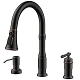 FORIOUS 3 Hole Kitchen Faucet with Soap Dispenser, Oil Rubbed Bronze Vintage...
