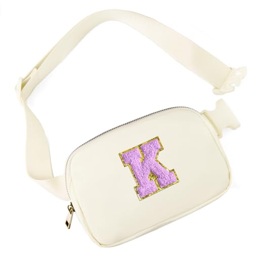 Image of Gitus Gifts for 8 9 10 11 12 Year Old Girls Belt Bag Fanny Pack Crossbody Bags with Initial Letter Patch Cute Stuff Birthday Gifts for Teen Girls Women Personalized Trend Stuff (Ivory-K)