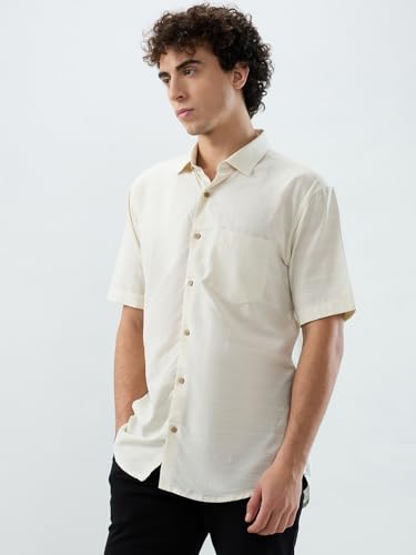 Image of Park Avenue Men Slim Fit Stripe Pattern Cotton Modal Blend Resort Collar Half Sleeve Casual Shirt