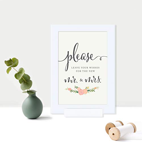 Andaz Press Framed Wedding Party Signs, Floral Roses Print, 4X6-Inch, Please Leave Your Wishes For The New Mr. & Mrs, 1-Pack, Includes Frame #TOP2