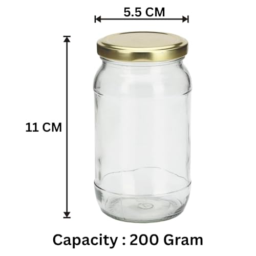 Image of Glassbunny Glass Jar Containers Set of 6 for Kitchen Storage - 200ml Each - Airtight Gold Lids, BPA-Free, Food Safe Pantry Storage Jars for Dry Food, Sugar, Snacks & Spices