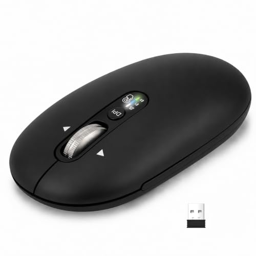 Image of Wireless Bluetooth Mouse,USB+BTx2,Slim Pebble Multi Device Small Travel Mice,Metal 4 Way Super Scrolling,± 3000 DPI,8 Buttons,Quiet,Portable,Long Battery for Laptop,Computer,Tablet,Mac,iPad,PC,Phone