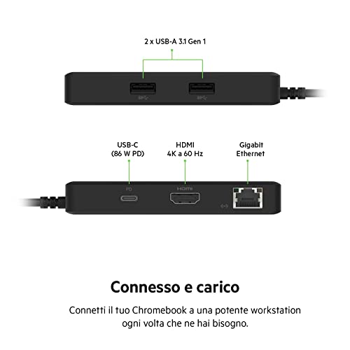 Adattatore hub multiporta 5 in 1 ottimizzato per Chromebook con porta HDMI 4K a 60 Hz, USB-C Power Delivery da 86 W, Gigabit Ethernet, 2 USB-A Gen 1, design ridotto, portatile e compatto - Hub USB - Immagine 6