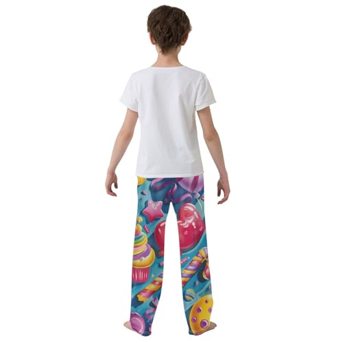 ZZXXB Birthday Cake Candy Cane Boys Long Pants Soft Trousers Elastic Waist Kids Lounge Bottoms with Pockets S-XL3