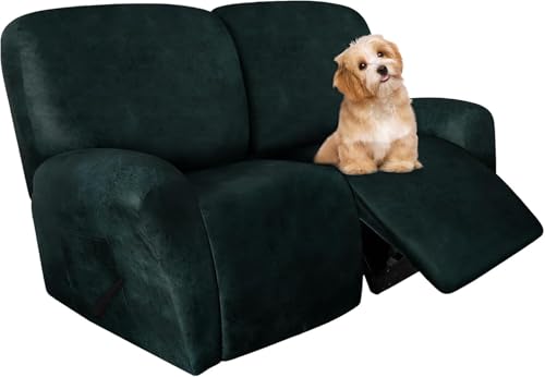 Image of molasofa Loveseat Recliner Slipcover - 6 Pieces Stretch Leather Like Recliner Sofa Cover for 2 Seat Dual Reclining Loveseat Couch with Elastic Bottom (Green)