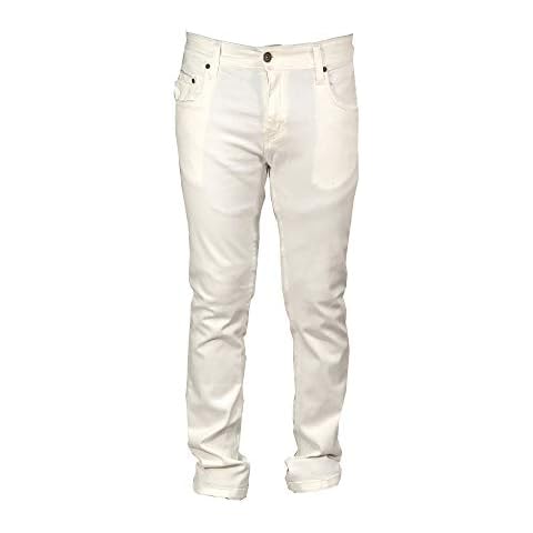 Georgio Peviani White Mens Designer Stretchy Jeans Straight Fit Plain Denim Pants (40", White) Cover