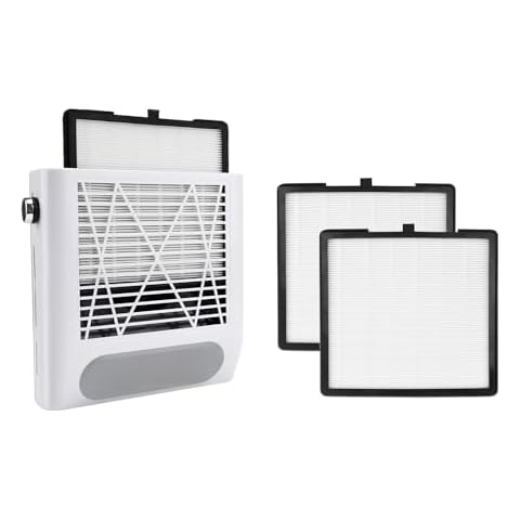 CoFashion White Nail Dust Collector & 2pcs Nail Dust Collector Filters-80w Nail Vacuum Dust Collector for Manicure, 2pcs Reusable Filter Replacement Cover
