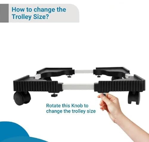 Image of Adjustable Top Load Washing Machine Stand Washing Machine Stands Fridge Stand Refrigerator Trolley Washing Machine Trolley Capacity 140 Kg Min-16.5X19.5 Max-25.5X32 (Black)