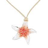 Generic Glass Starfish Pendant Necklace with Leather Cord Handmade and Cute 3D flower Necklace for Women Vacation Style Beach Bikini Accessories Best friend's Birthday Gift Design, Clear/orange