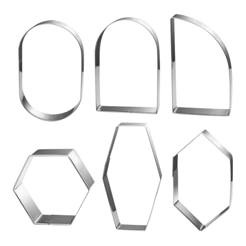 JIHUOO Lot de 6 emporte-pièces en forme de plaque géométrique en acier inoxydable pour biscuits, fondants, crêpes, fruits, légumes, argile polymère