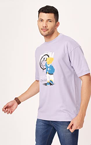 Image of ZU Mens 100% Cotton Printed Half Sleeves Oversized Drop Shoulder, Relaxed Fit T-Shirt
