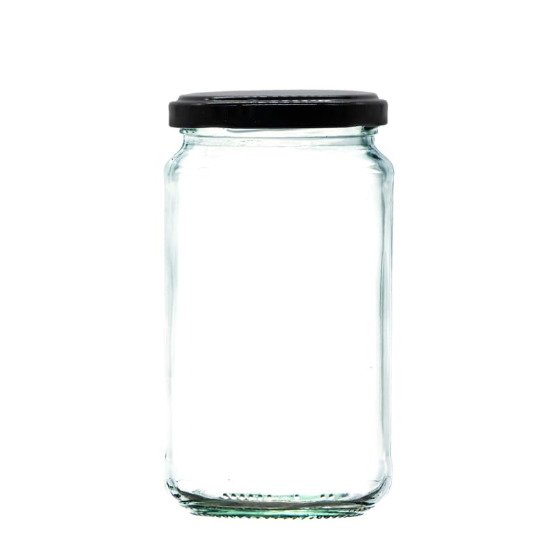 Wares of Knutsford 1lb / 370ml Airtight Glass Jam Jars with Coloured Twist Lids | Preserving Jars for Jam, Honey, Chutney & Marmalade | Dishwasher Safe (Black Lid, 36)