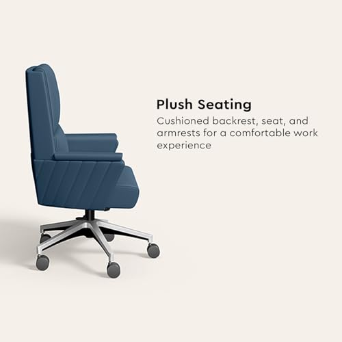 Image of Interio by Godrej Emerald Mid Back Leatherette Ergonomic Chair (Ruben Blue)